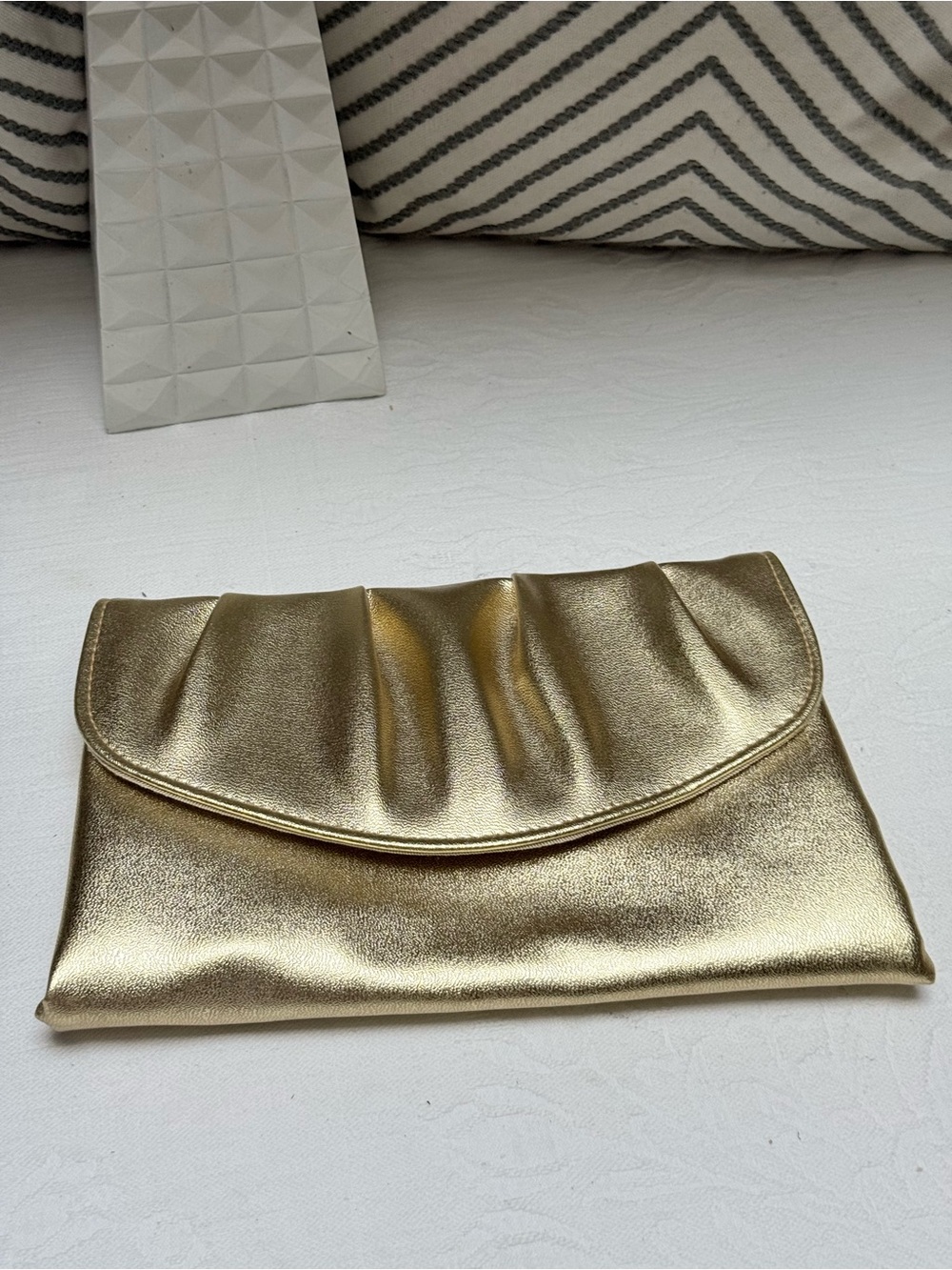 Vintage Gold Metallic Fold-Over Clutch Bag-Unbranded